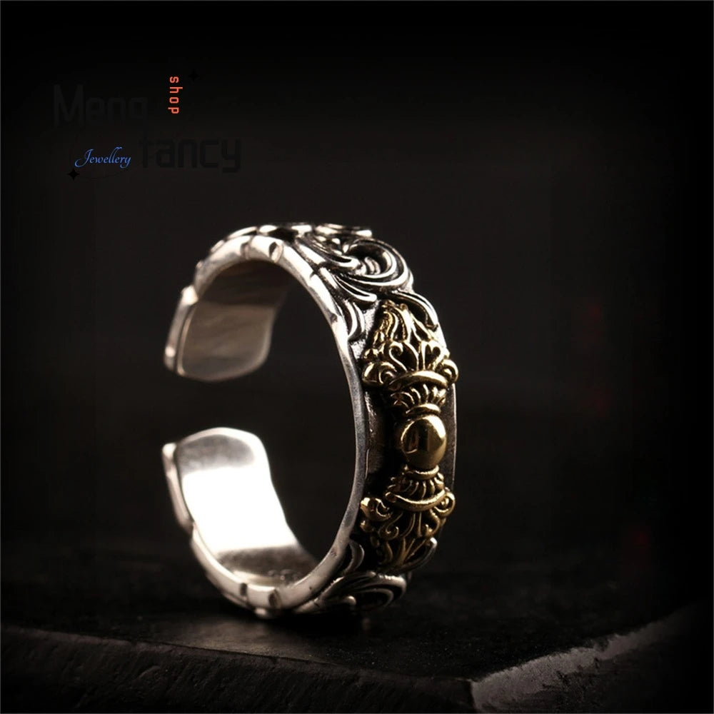 Silver Retro Simple And Personalized Jewelry With Vajra And Grass Patterns