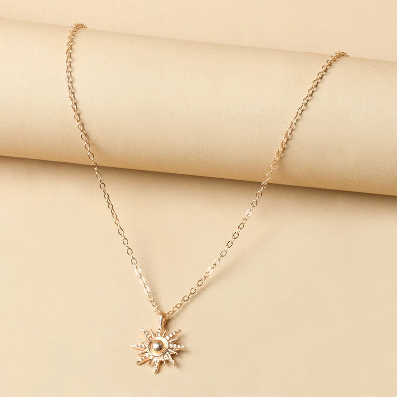 Simple Gold Color Sun Pendant Necklace