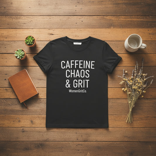 Caffeine, Chaos & Grit T-Shirt — WomenGritCo