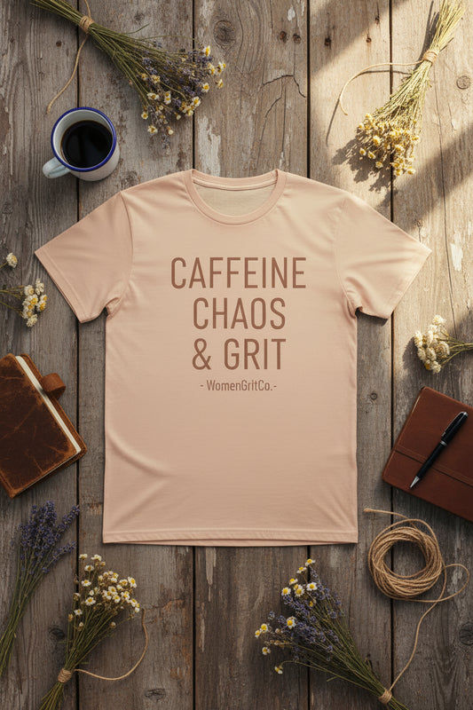 Caffeine, Chaos & Grit T-Shirt — WomenGritCo