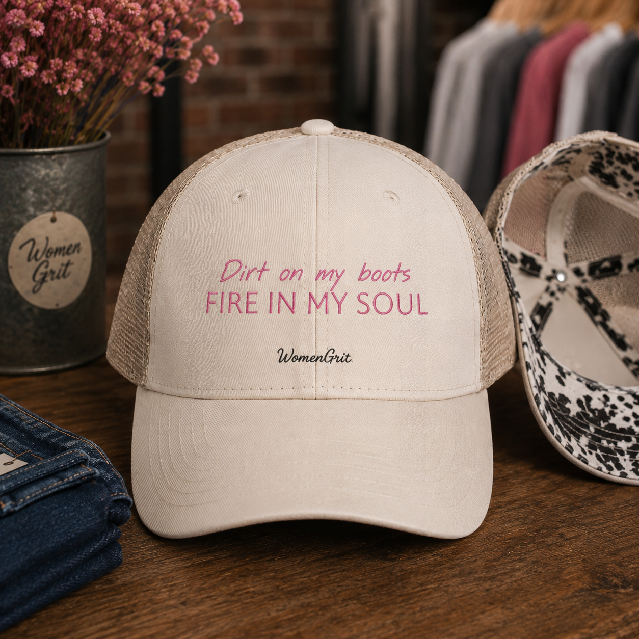 DIRT ON MY BOOTS-FIRE IN MY SOUL TRUCKER HAT