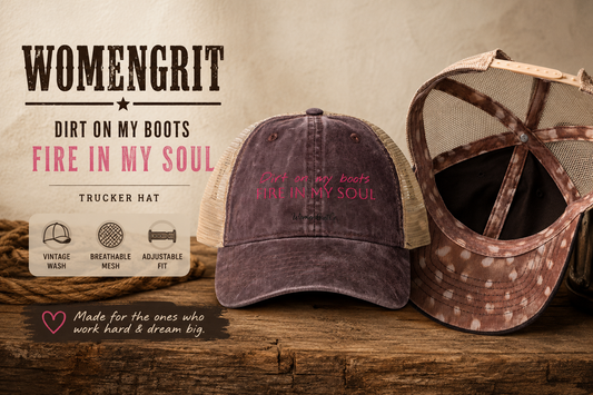 DIRT ON MY BOOTS-FIRE IN MY SOUL TRUCKER HAT