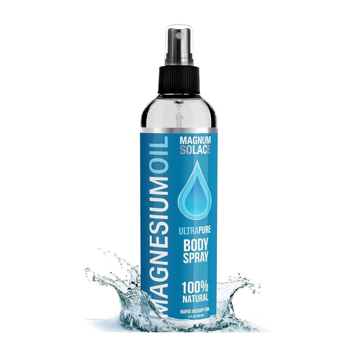 Magnum Solace Ultra Pure Magnesium Oil Spray - 100% Natural w/ Dead Sea Salt, Stronger Than Magnesium Lotion and Magnesium Cream (8 oz)