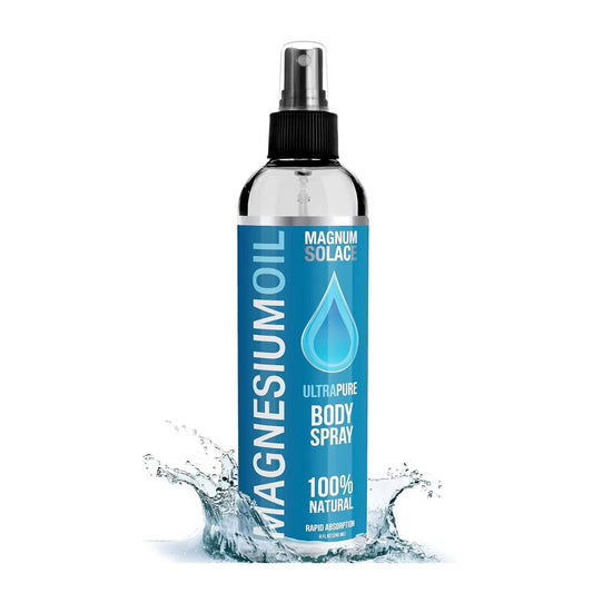 Magnum Solace Ultra Pure Magnesium Oil Spray - 100% Natural w/ Dead Sea Salt, Stronger Than Magnesium Lotion and Magnesium Cream (8 oz)