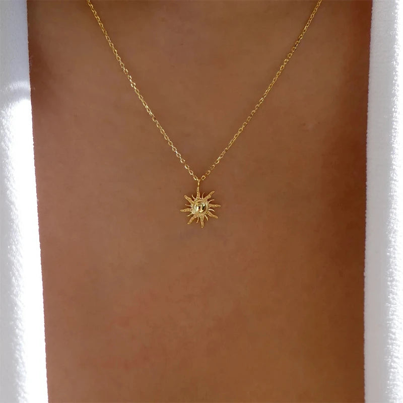 Simple Gold Color Sun Pendant Necklace