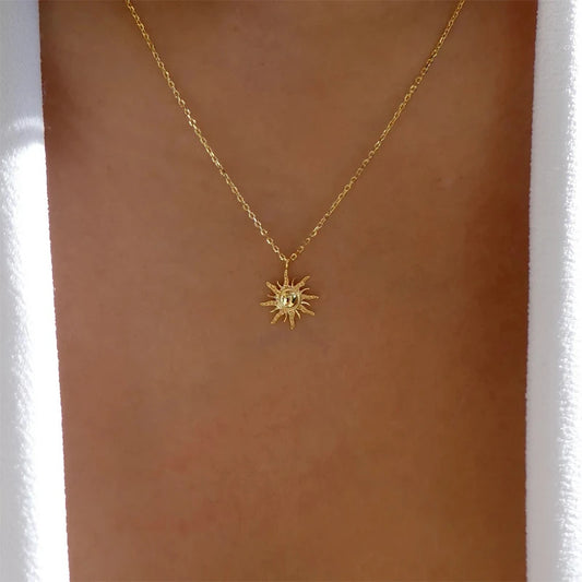 Simple Gold Color Sun Pendant Necklace