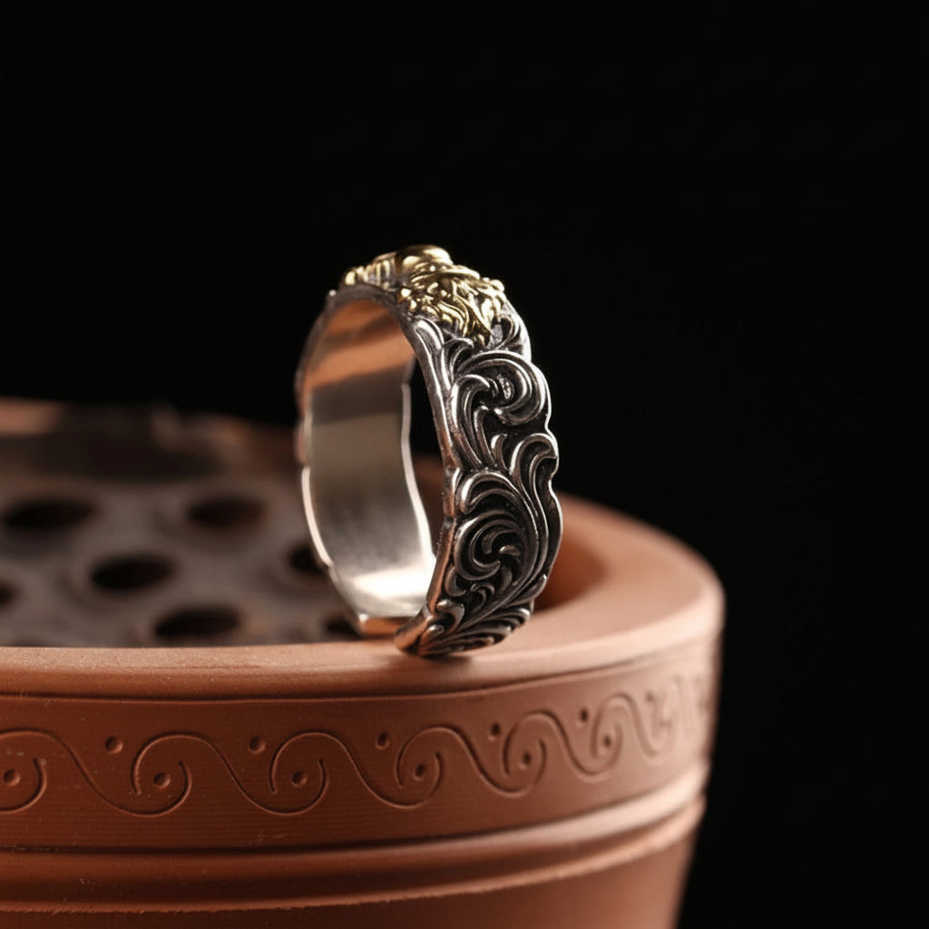 Silver Retro Simple And Personalized Jewelry With Vajra And Grass Patterns