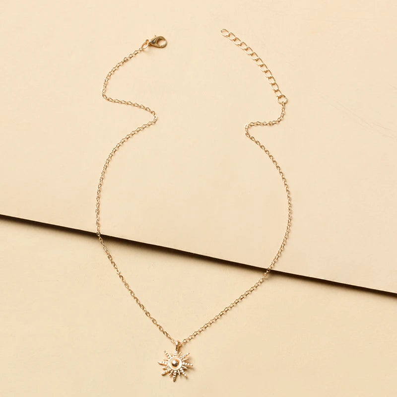 Simple Gold Color Sun Pendant Necklace