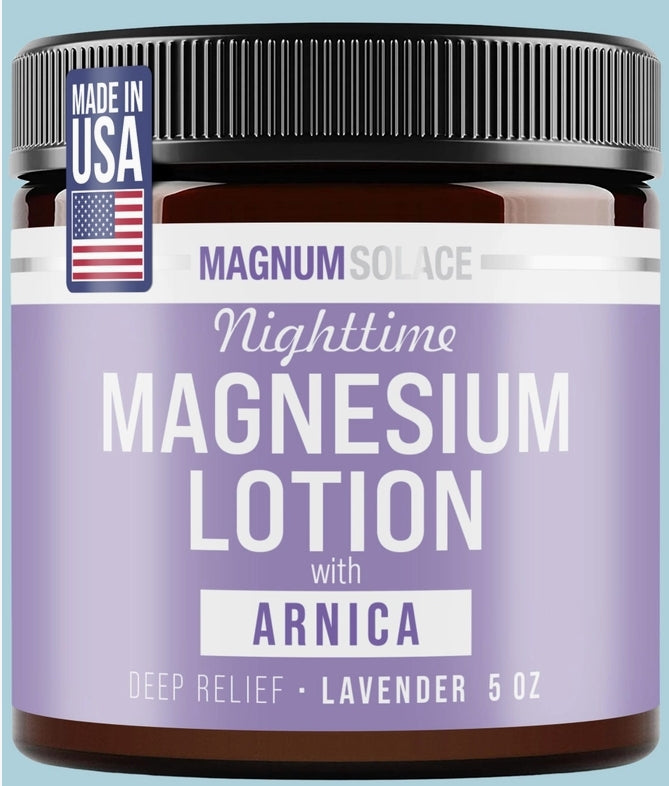 Magnum Solace Magnesium Lotion – Nighttime Magnesium Cream – Apply to Leg Muscles, Arms or Chest - Topical Magnesium Chloride – USA Made 5 oz.