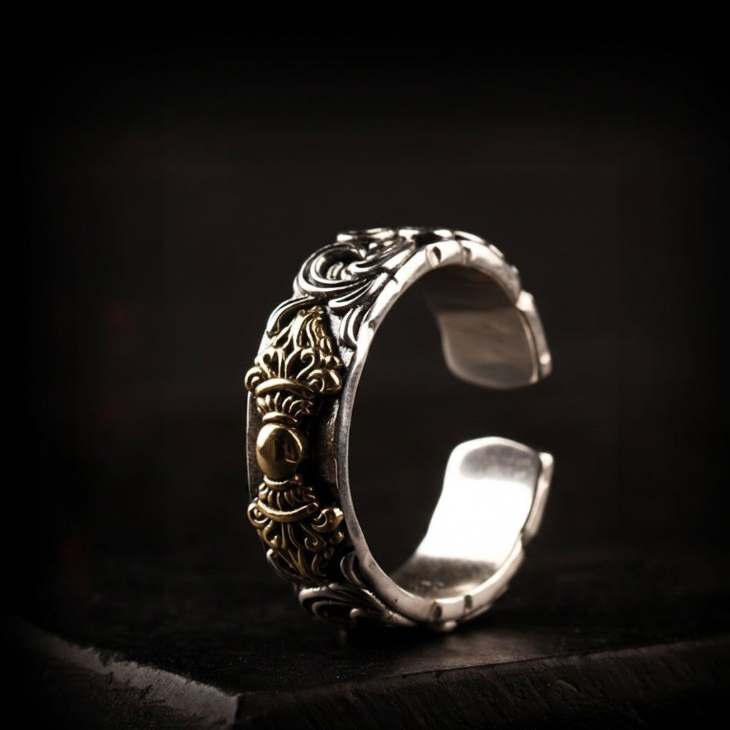 Silver Retro Simple And Personalized Jewelry With Vajra And Grass Patterns